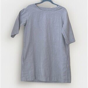 Len OK Linen Dress L (actual S/M) Taupe Short Sleeve Minimalist Artisan Shift